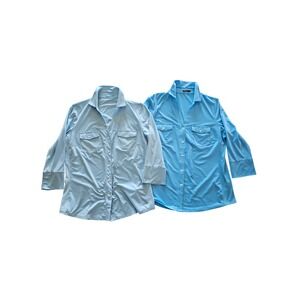 J MCLAUGHLIN Womens Light Blues 3/4 Brynn Lyford Shirt Top Size L lot of 2